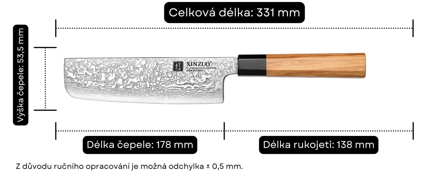 Rozměry nakiri nože PM8O
