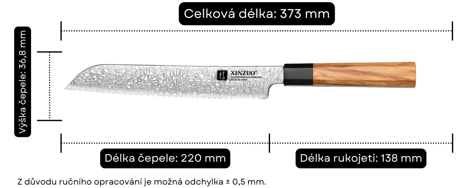Rozměry nože na pečivo PM8O