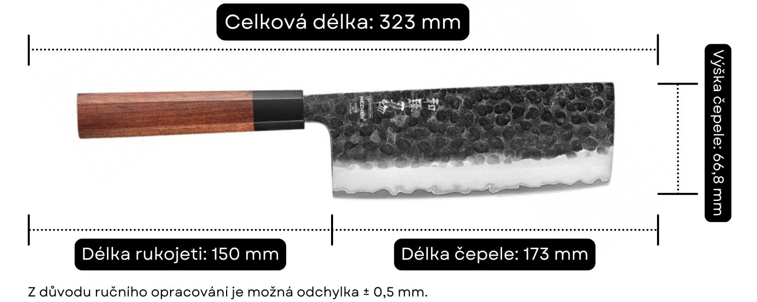 Rozměry nakiri nože HEZHEN PM8S