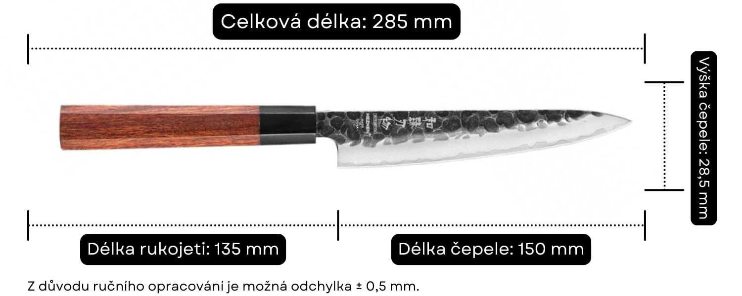 Rozměry nože na ovoce a zeleninu HEZHEN PM8S 6