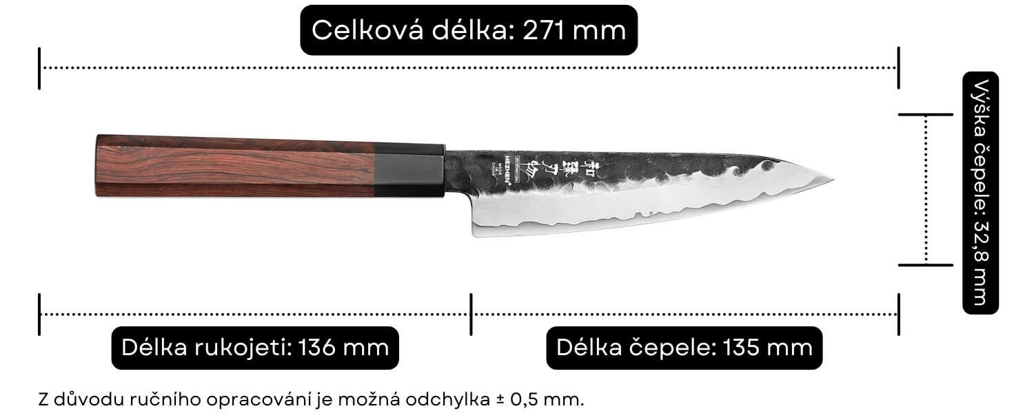 Rozměry nože na ovoce a zeleninu HEZHEN PM8S