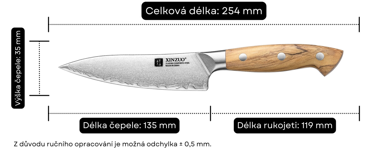 Rozměry nože na ovoce a zeleninu XinZuo Pin X02O