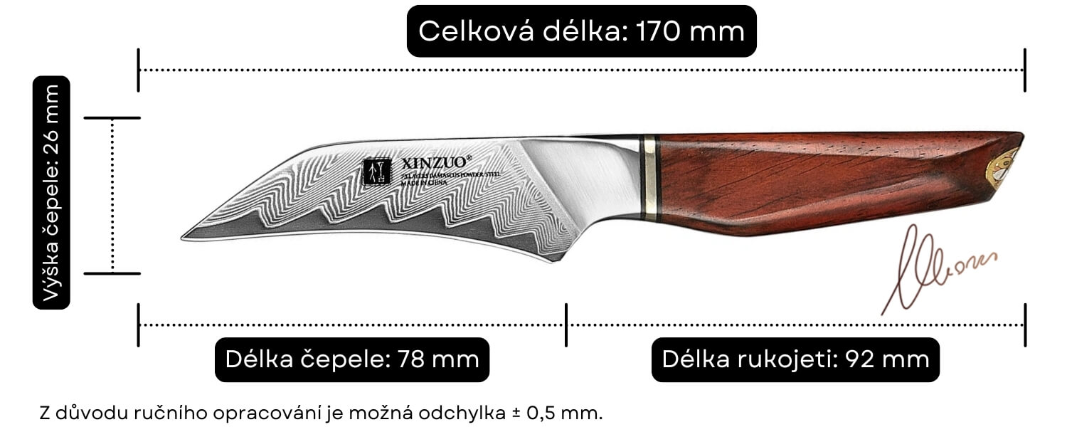 Rozměry nože na loupání Xing X03
