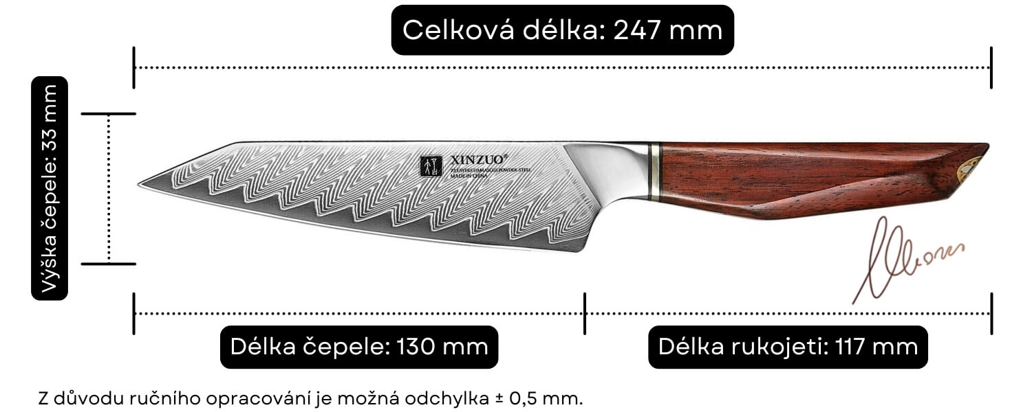 Rozměry nože na ovoce a zeleninu Xing X03