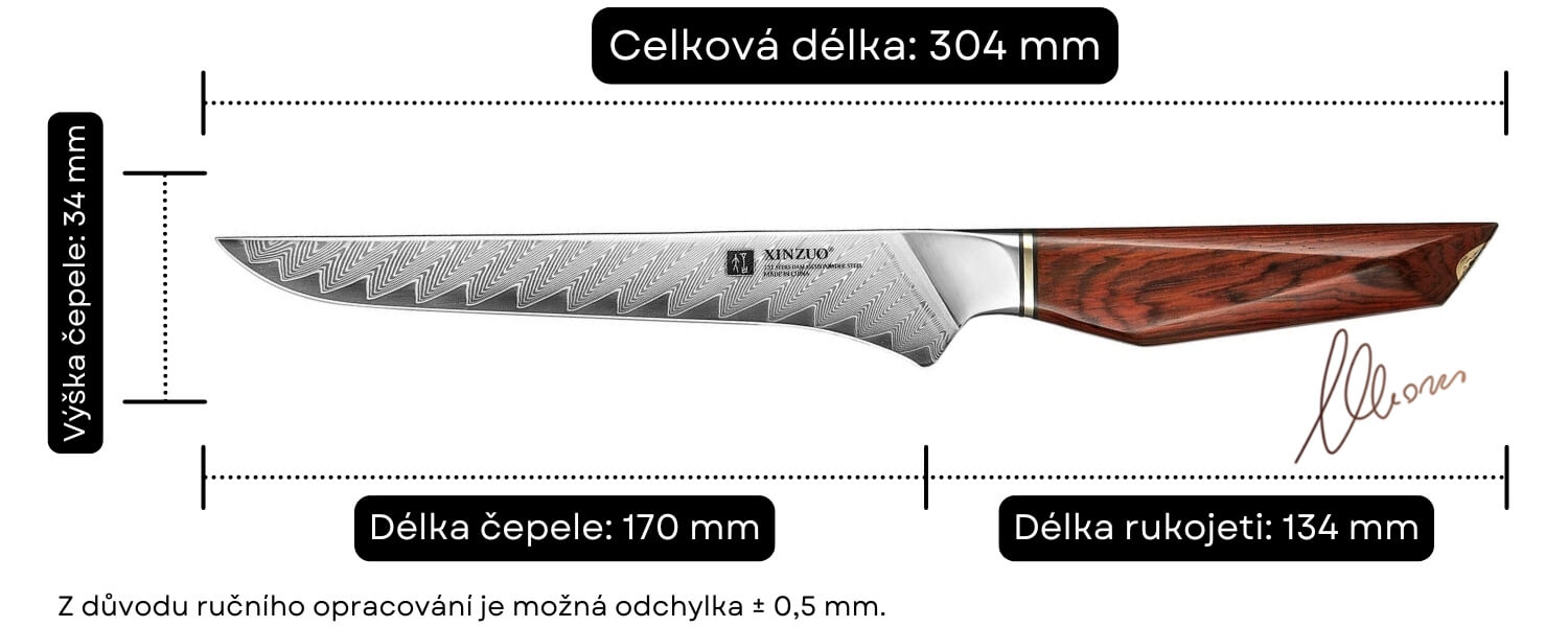 Rozměry vykosťovacího nože Xing X03