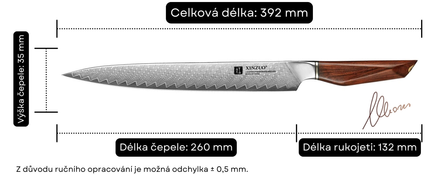 Rozměry nože na maso Xing X03