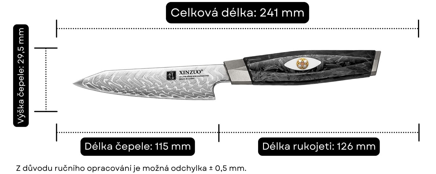 Rozměry nože na loupání XinZuo Li X04