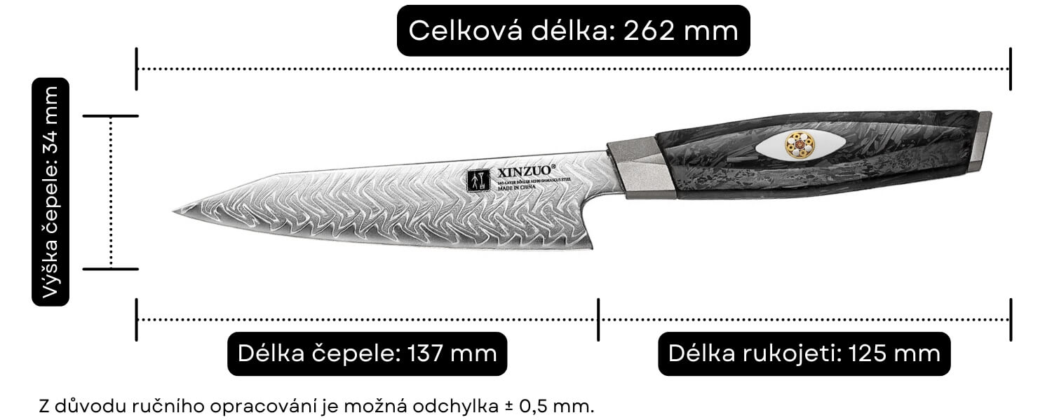 Rozměry nože na ovoce a zeleninu XinZuo Li X04