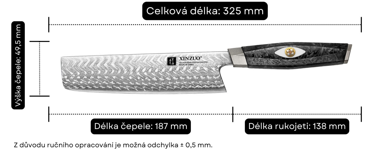 Rozměry nakiri nože Li X04