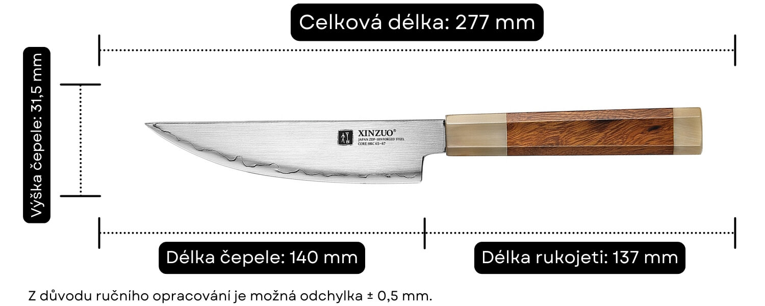 Zhen X05Z steakový nůž - rozměry