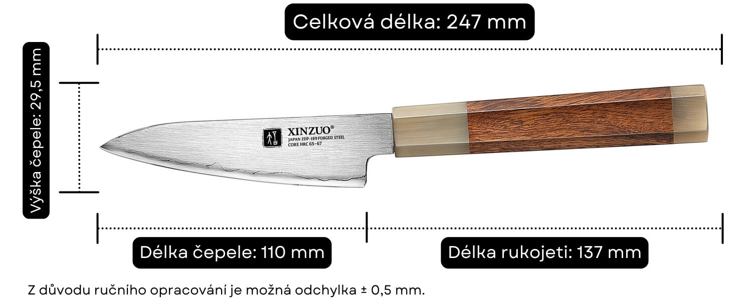 Rozměry nože na loupání XinZuo Zhen X05Z