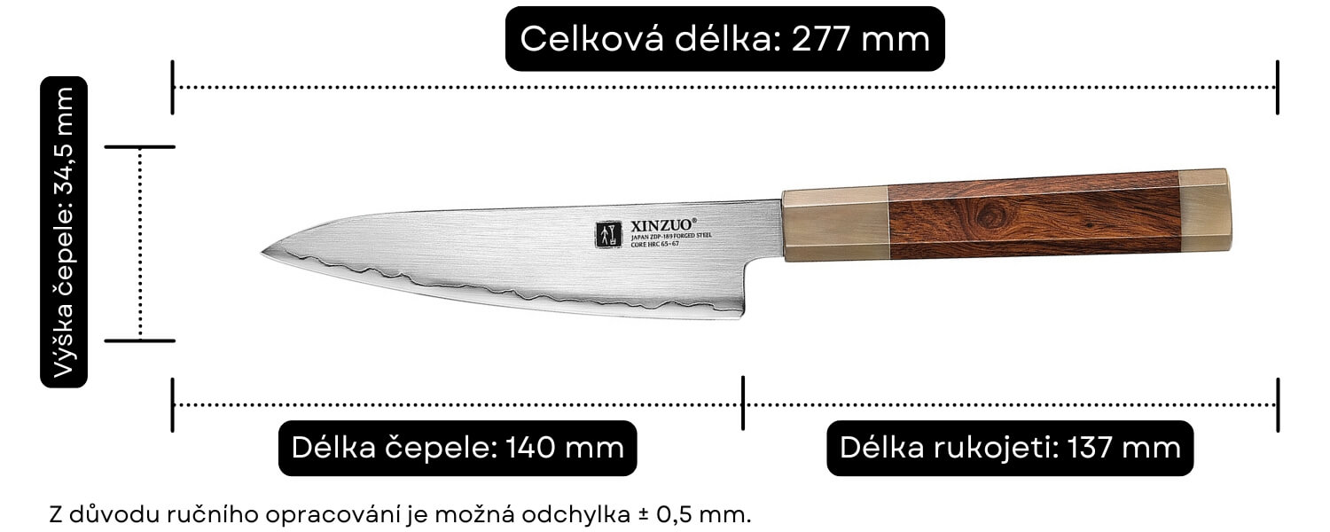 Rozměry nože na ovoce a zeleninu XinZuo Li X04