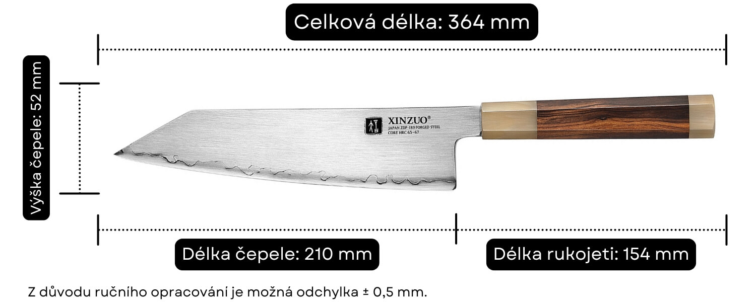 Rozměry šéfkuchařského nože Bunka Zhen X05Z