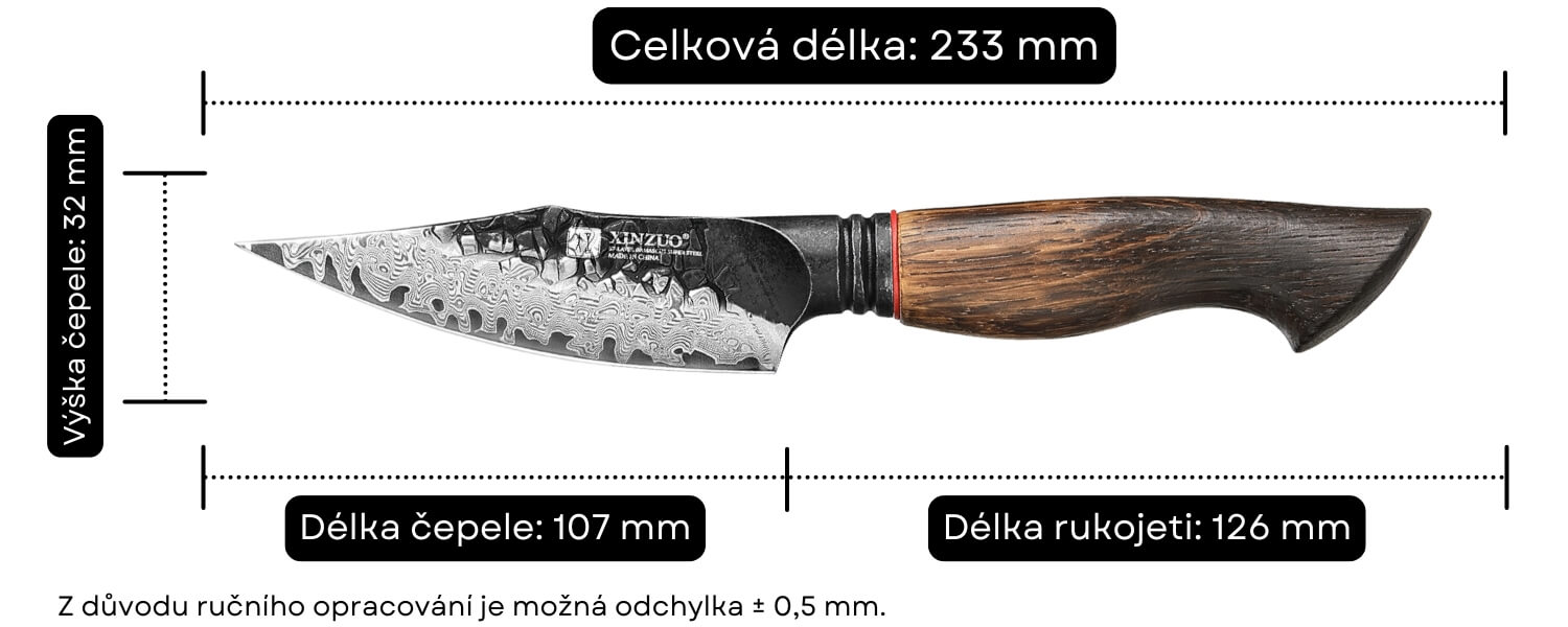 Rozměry nože na loupání XinZuo Mo