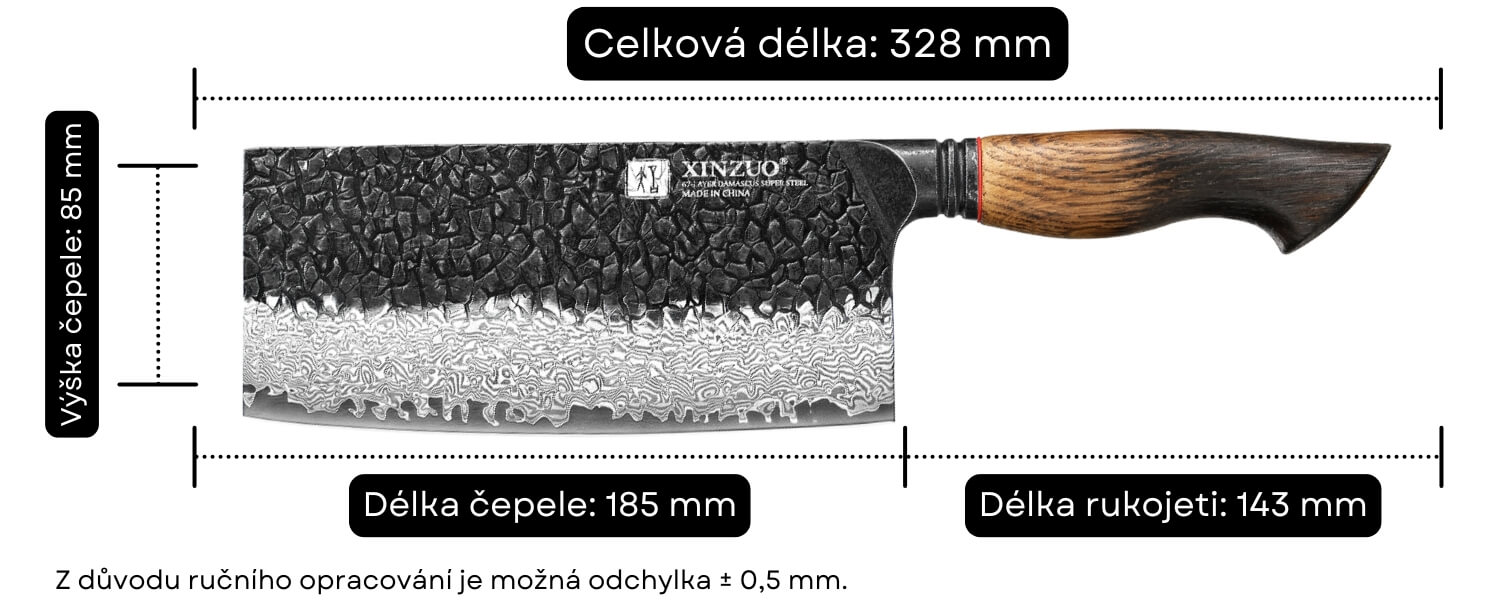 Rozměry TAO nože XinZuo Mo