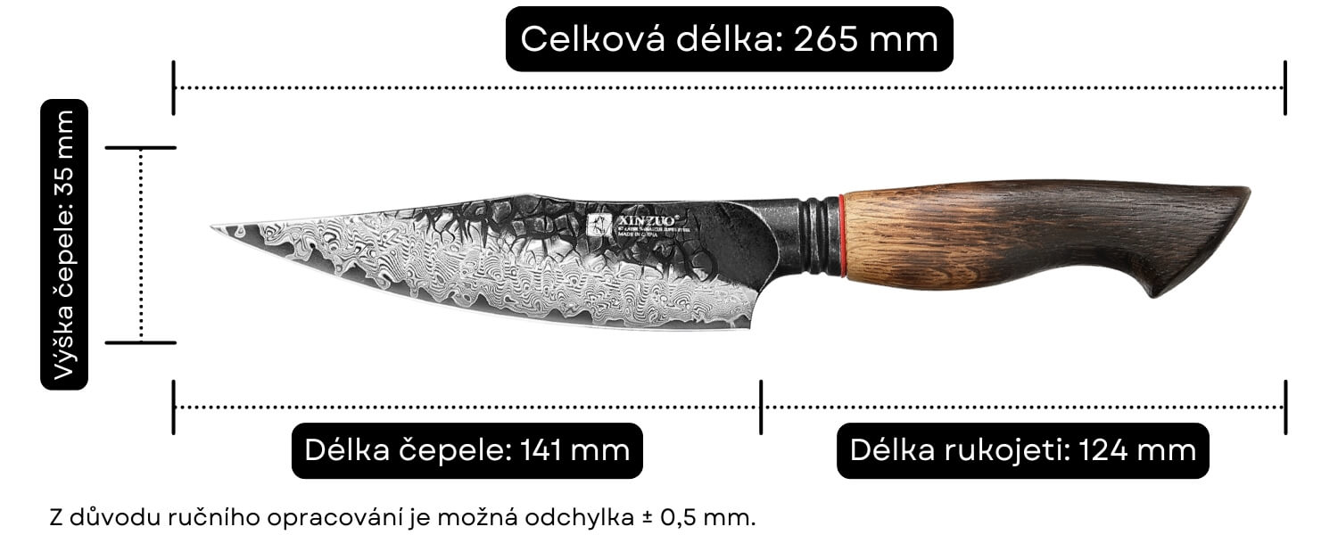 Rozměry nože na ovoce a zeleninu XinZuo Mo