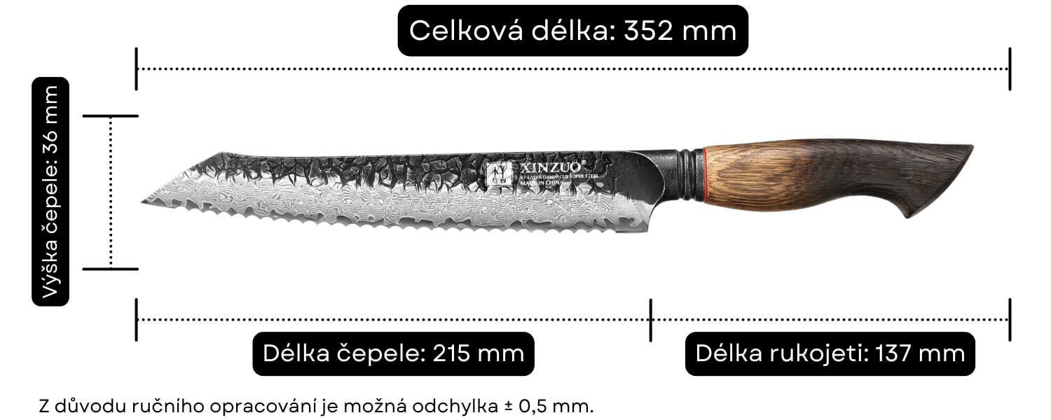 Rozměry nože na pečivo XinZuo Mo