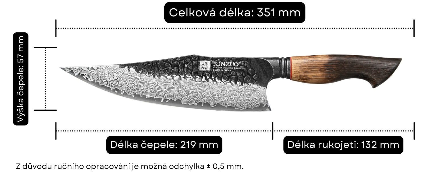 Rozměry šéfkuchařského nože XinZuo Mo X06