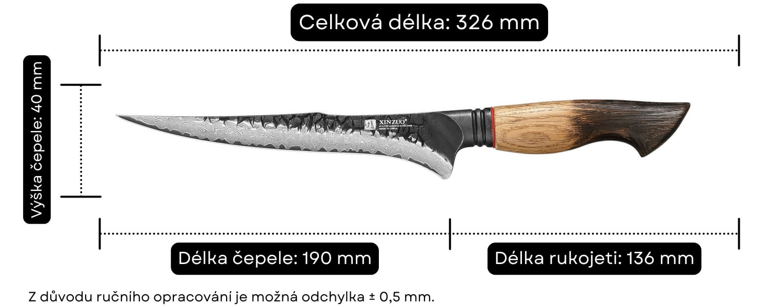 Rozměry filetovacího nože XinZuo Mo