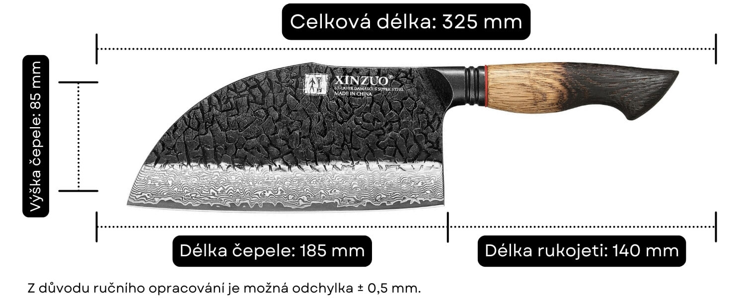 Rozměry sekáčku XinZuo Mo X06
