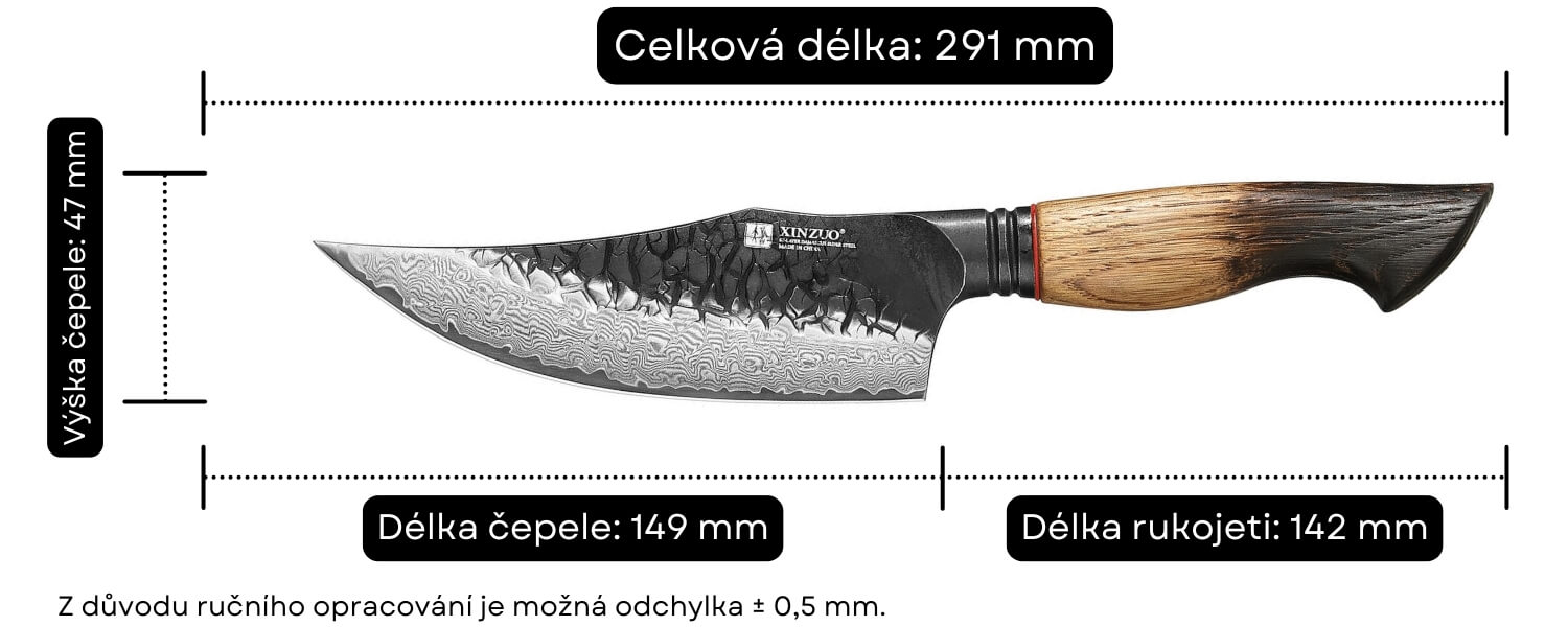 Rozměry nože na maso XinZuo Mo X06