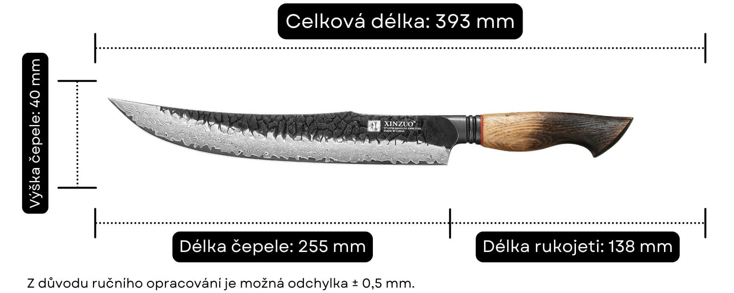 Rozměry nože na maso XinZuo Mo X06