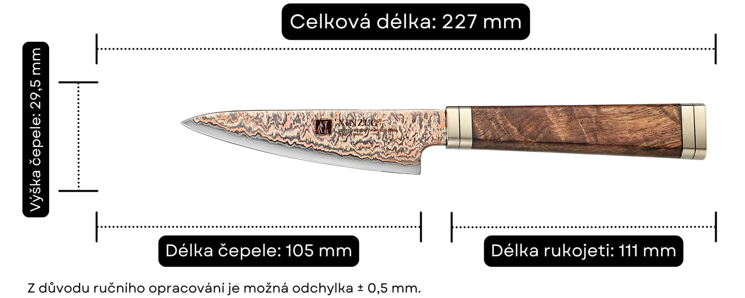 Rozměry nože na loupání X08C