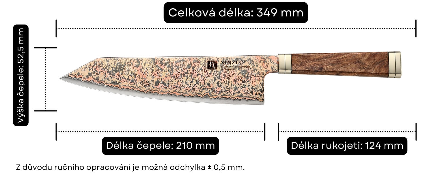 Rozměry šéfkuchařského nože Bunka X08C