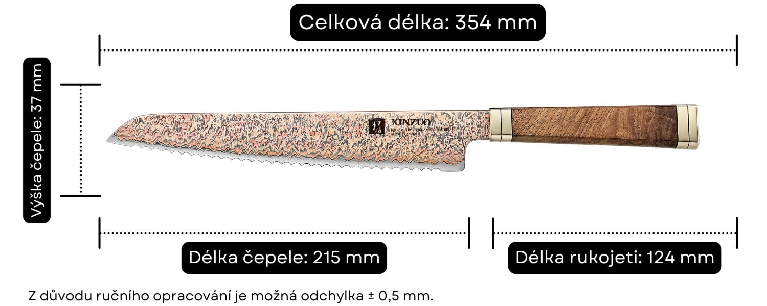 Rozměry nože na pečivo X08C