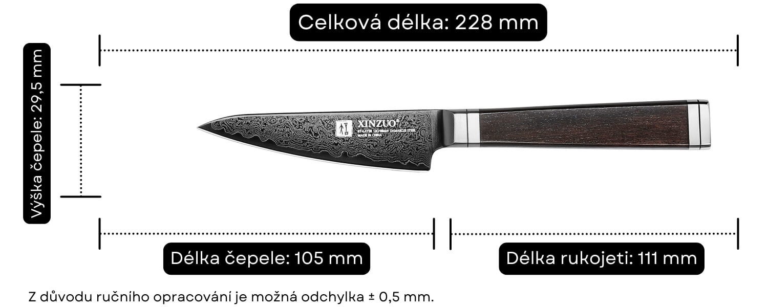 Rozměry nože na loupání Ji X08E