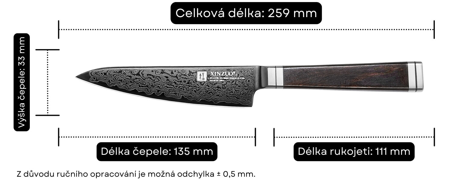 Rozměry nože na ovoce a zeleninu Ji X08E