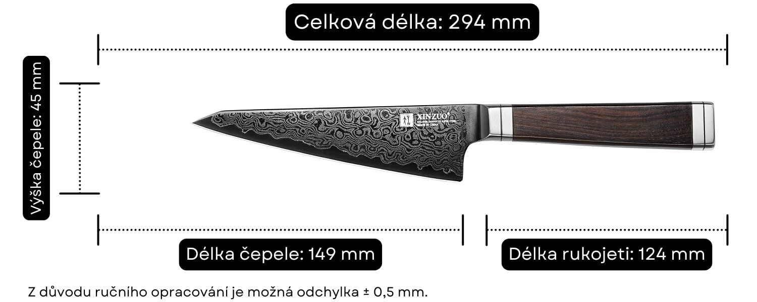 Rozměry Honesuki nože Ji X08E