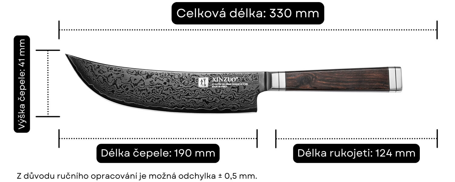 Rozměry nože na maso Viking Ji X08E