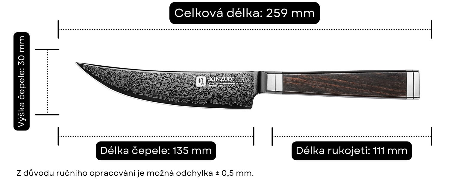 Rozměry nože na steaky Ji X08E