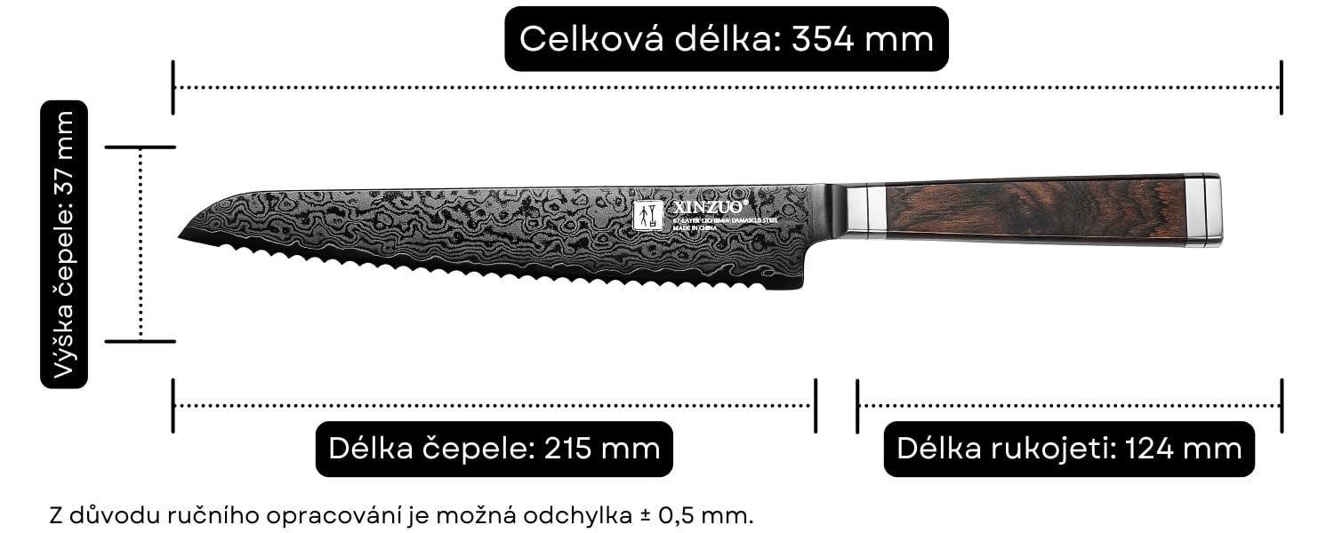 Rozměry nože na pečivo Ji X08E