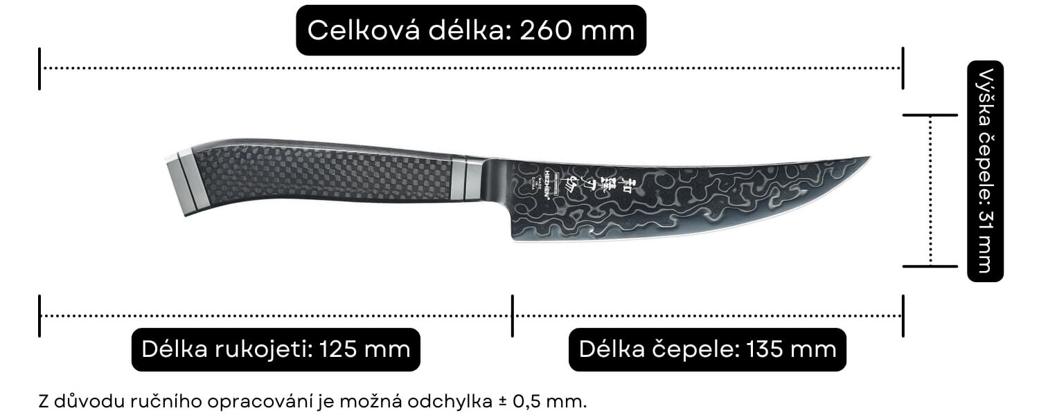 Rozměry nože na krájení steaků HezHen X10