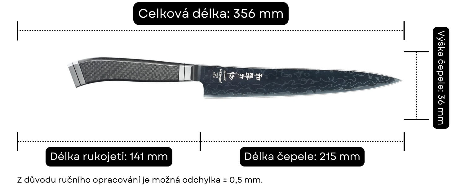 Rozměry nože na krájení masa X10