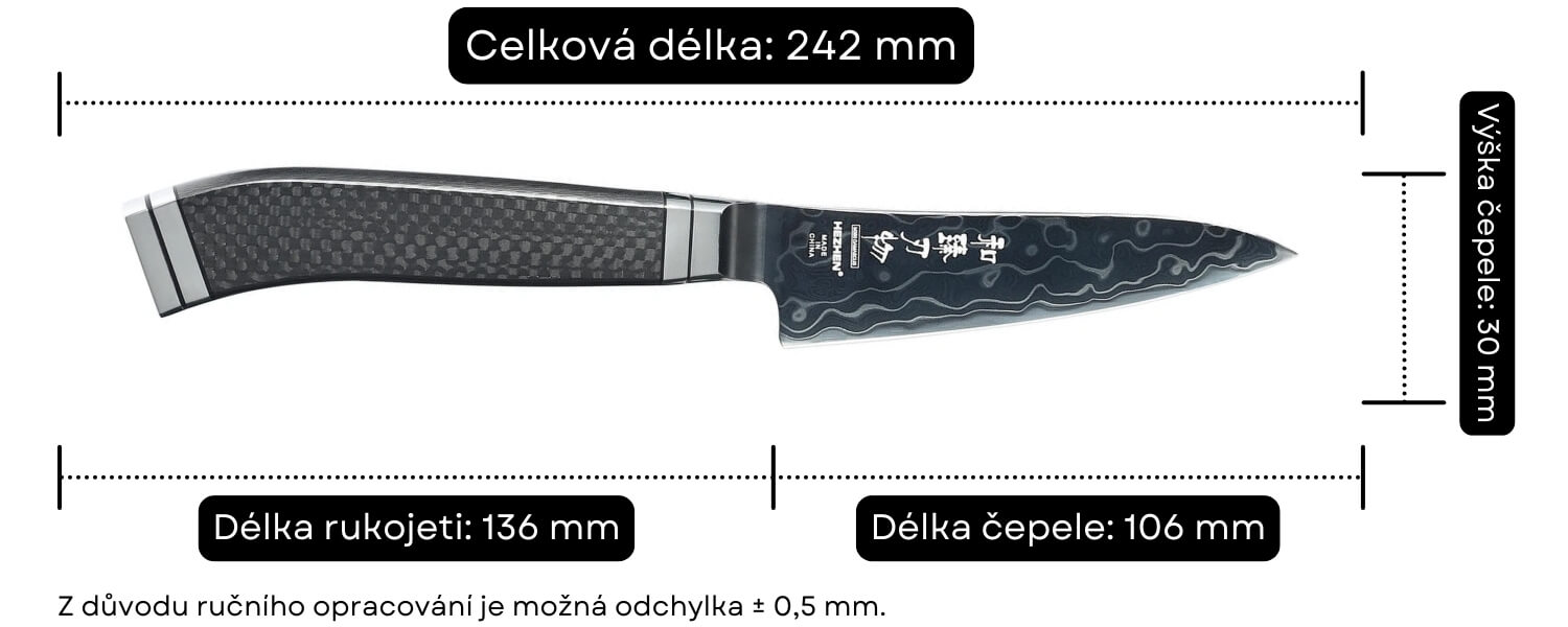 Rozměry nože na loupání X10