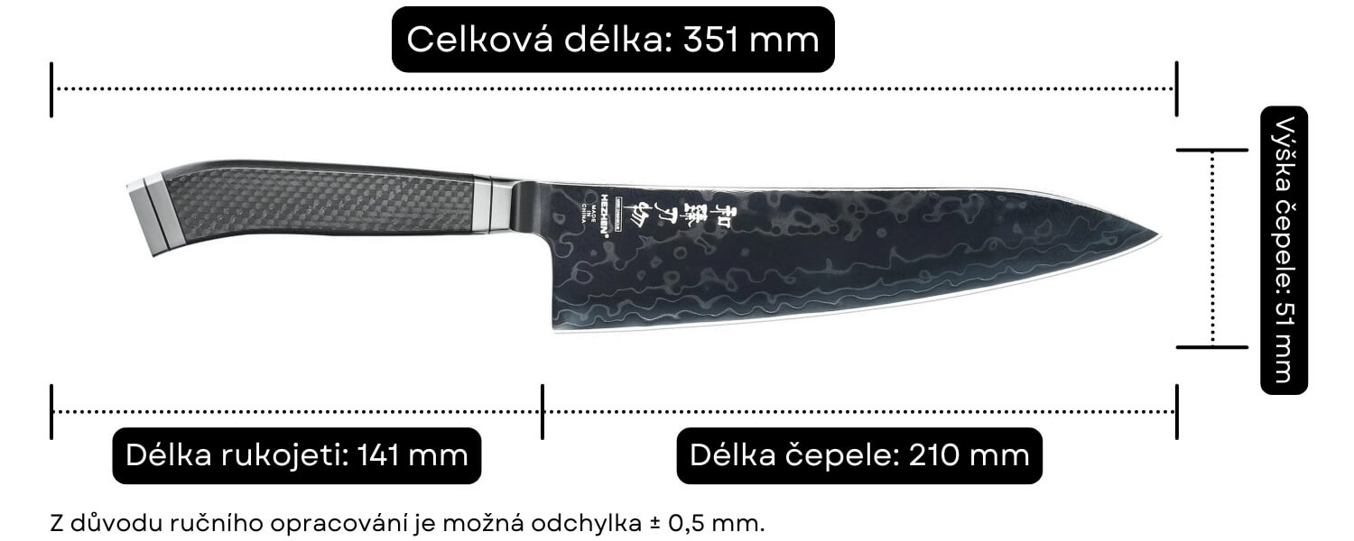 Rozměry šéfkuchařského nože X10