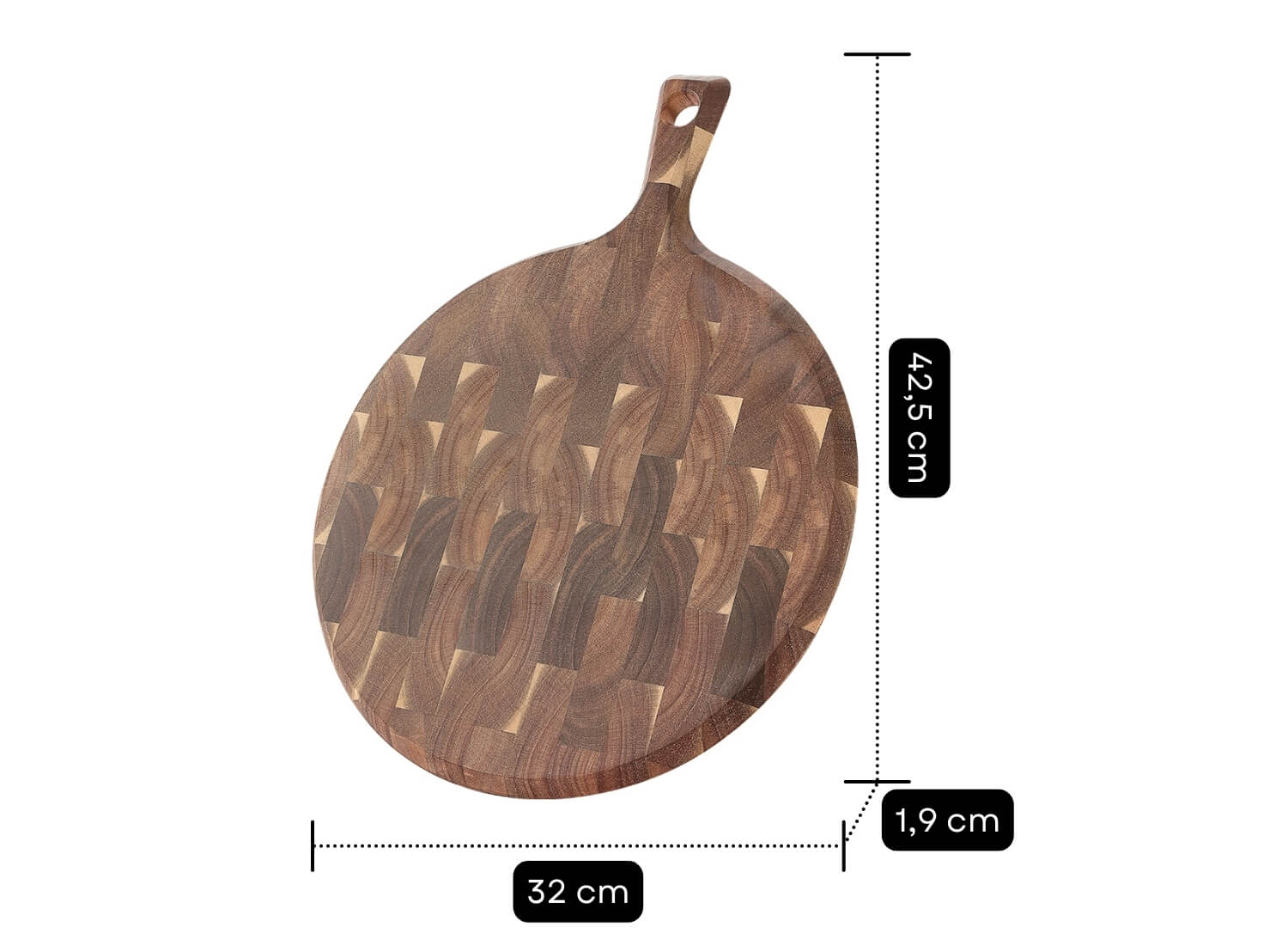 Rozměry kulatého prkénka z akácie