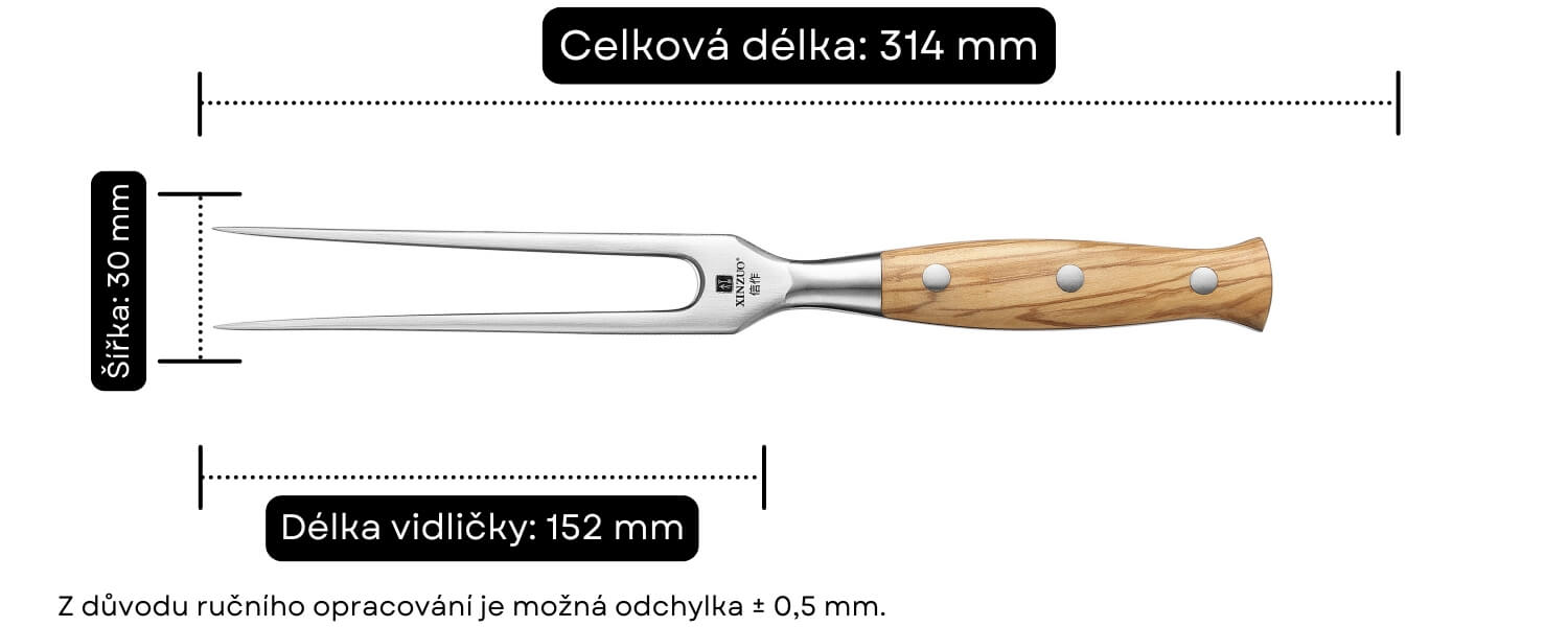 Rozměry dranžírovací vidlice XinZuo Pin X02O