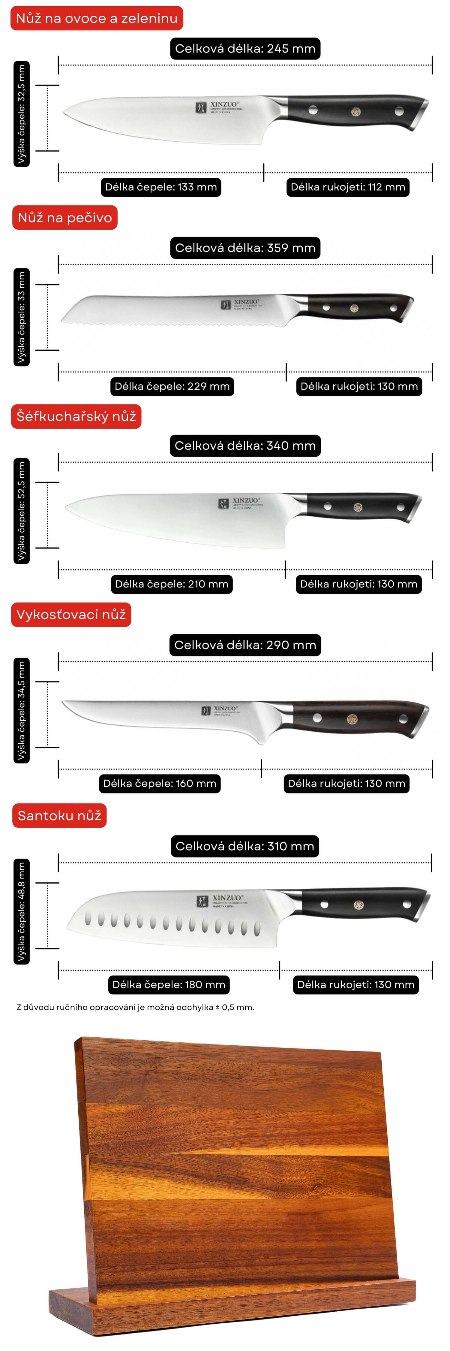 Kvalitní sada XinZuo Yu B13S pěti nožů