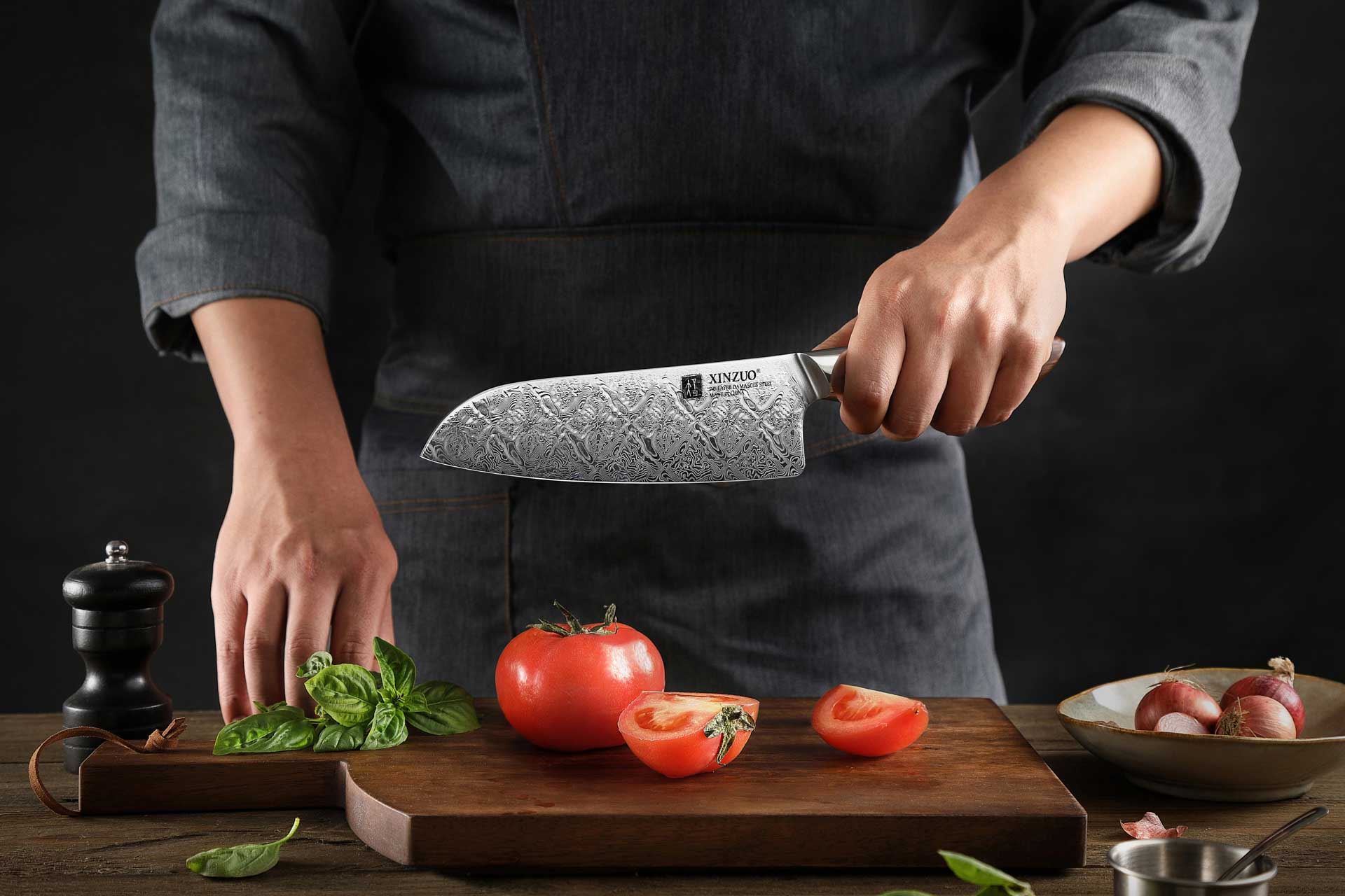 Wygląd noża Santoku ze stali damasceńskiej