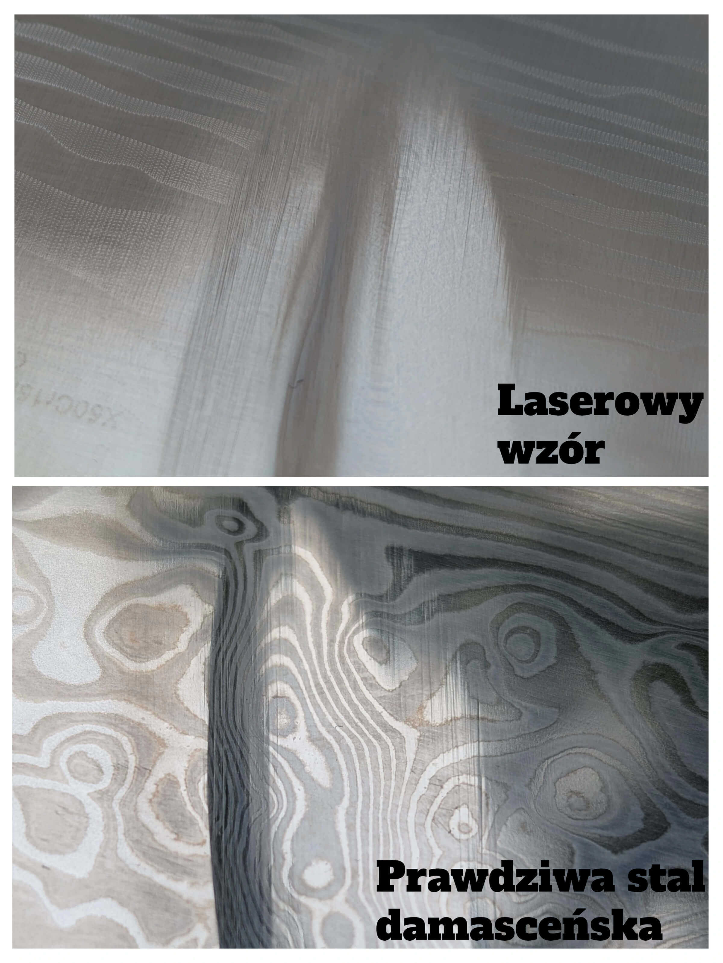 Różnica między wzorem laserowym a prawdziwą stalą damasceńską