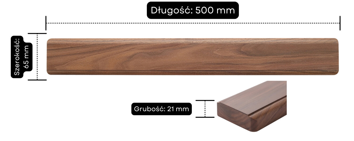 Wymiary listwy magnetycznej orzech 50CM