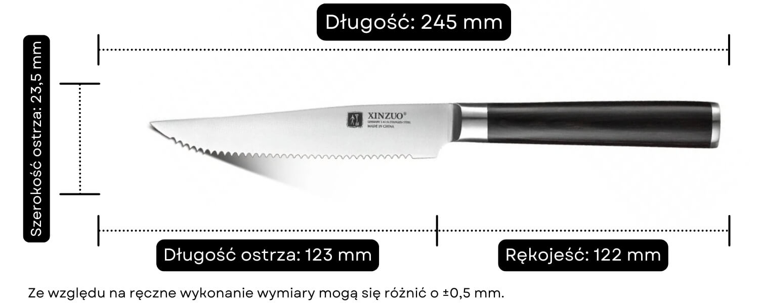 Noże do steków XinZuo B1 wymiary