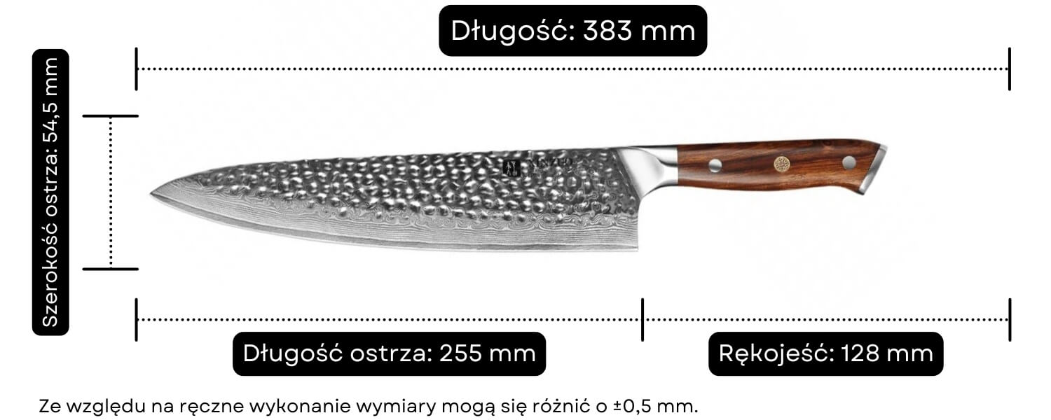 Nóż szefa kuchni XinZuo Yu B13D wymiary