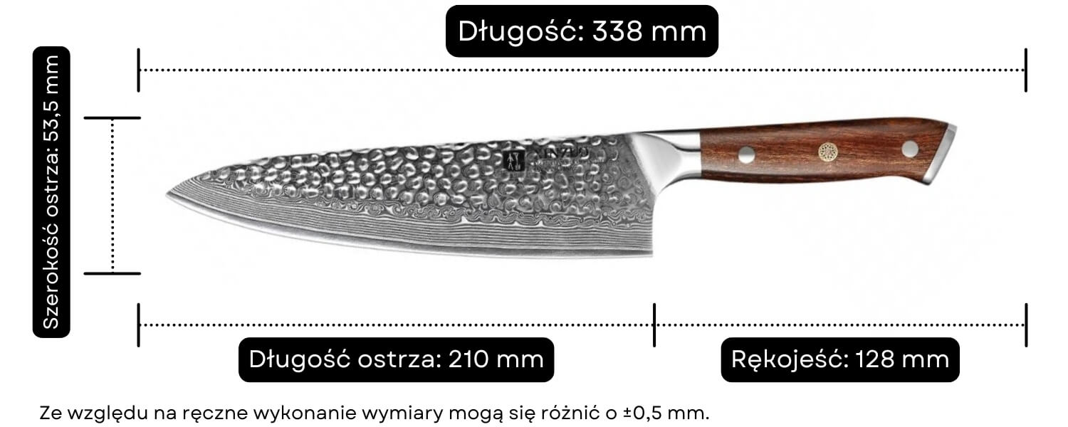 Nóż szefa kuchni XinZuo Yu B13D wymiary