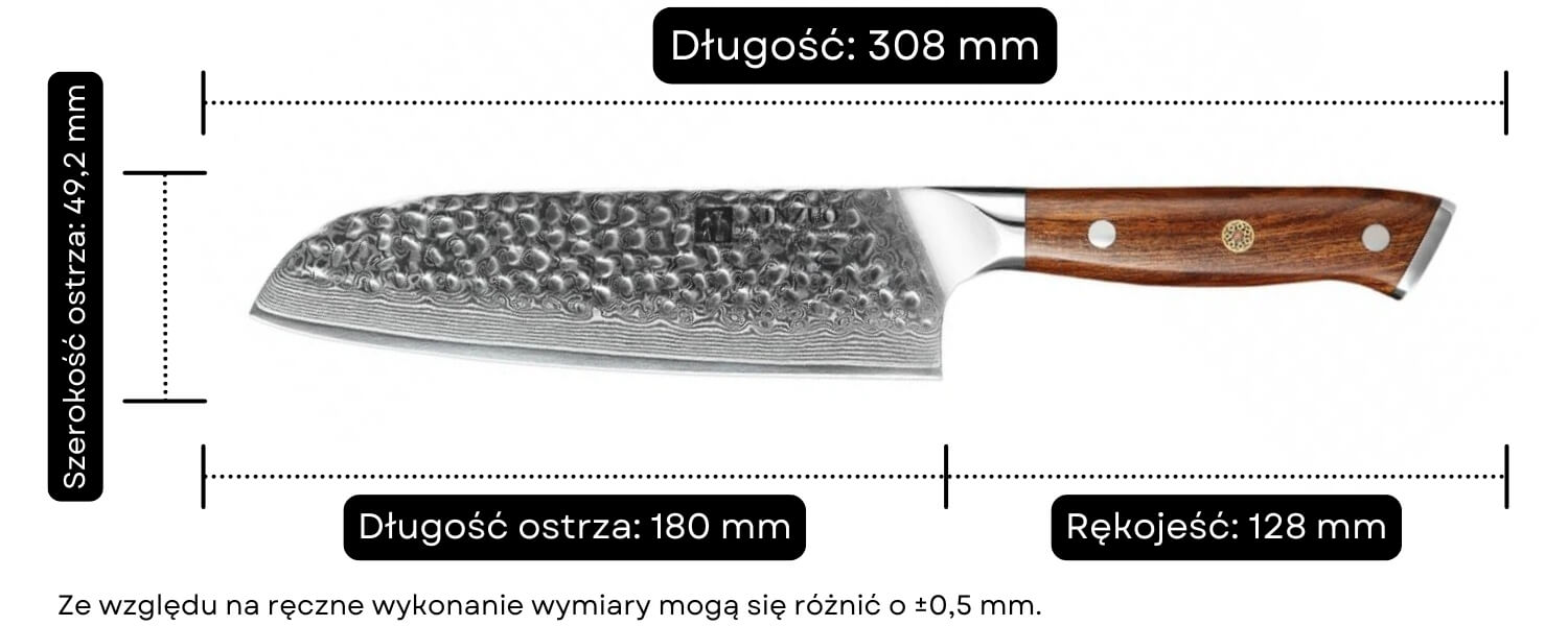 Nóż Santoku XinZuo Yu B13D wymiary