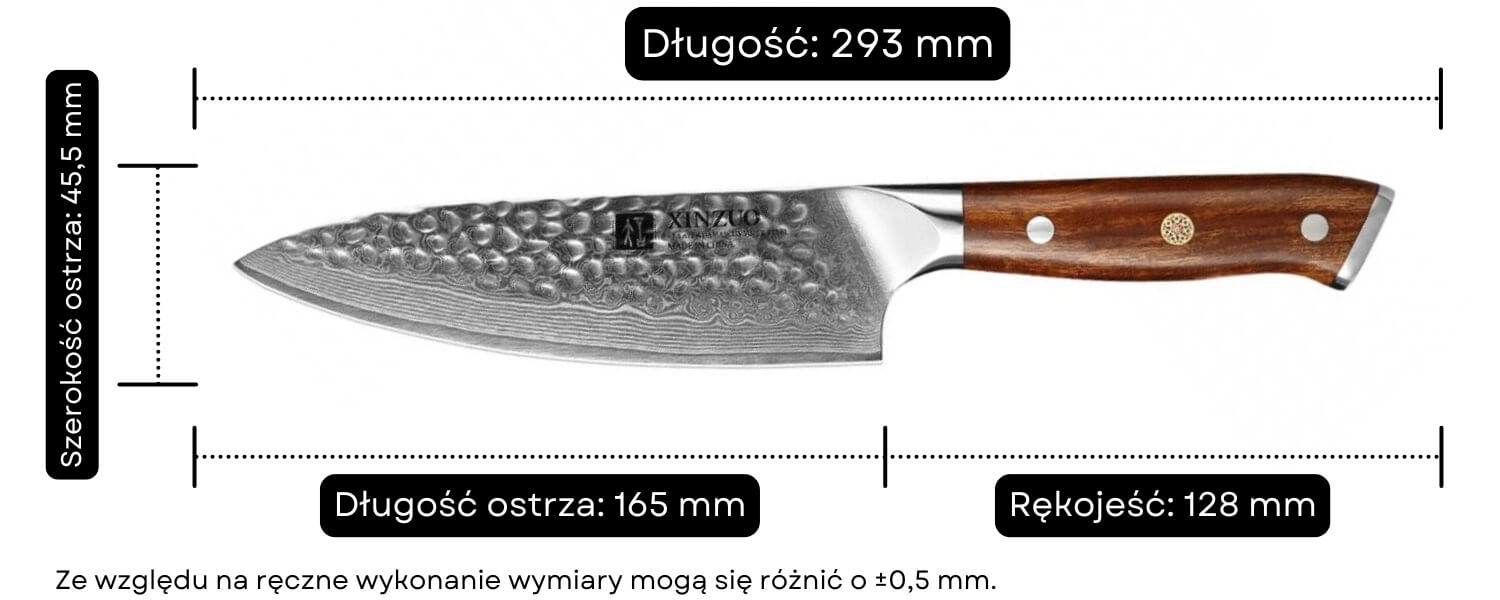 Nóż szefa kuchni XinZuo Yu B13D wymiary